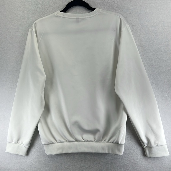 Women’s Pullover Size Med White w/Black Graphic Crew Neck Long Sleeves Polyester - Picture 6 of 9
